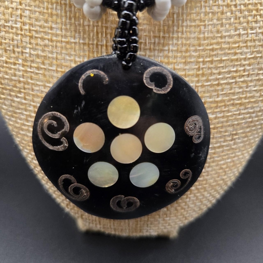 Coconut Shell Necklace with Mother of Pearl Inlay